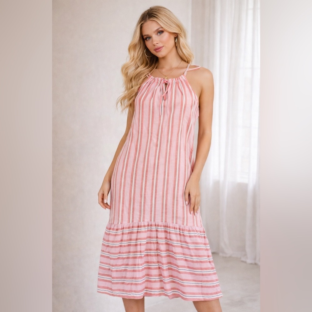 ❤️4 for $25❤️ Striped Pink and White Sundress size medium - Picture 1 of 3